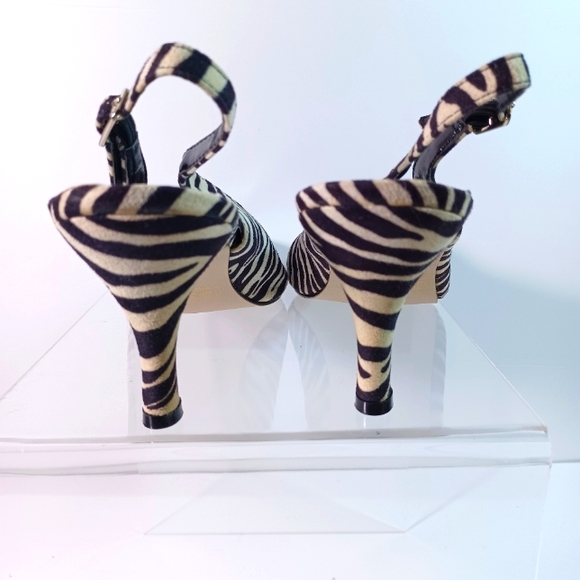 Jewels by Jade, Zebra animal print Slingback Pumps, Size 9W" Black/White - Picture 4 of 12